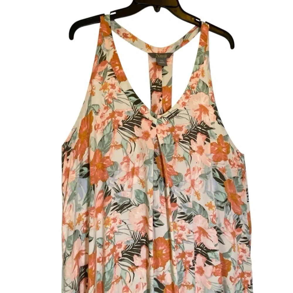 Natural Reflections Women plus XXL Orange Green Floral Halter style maxi dress